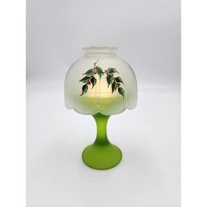 Fairy Light Westmorland Green White Satin Glass Lamps Hand Painted Holly Vintage